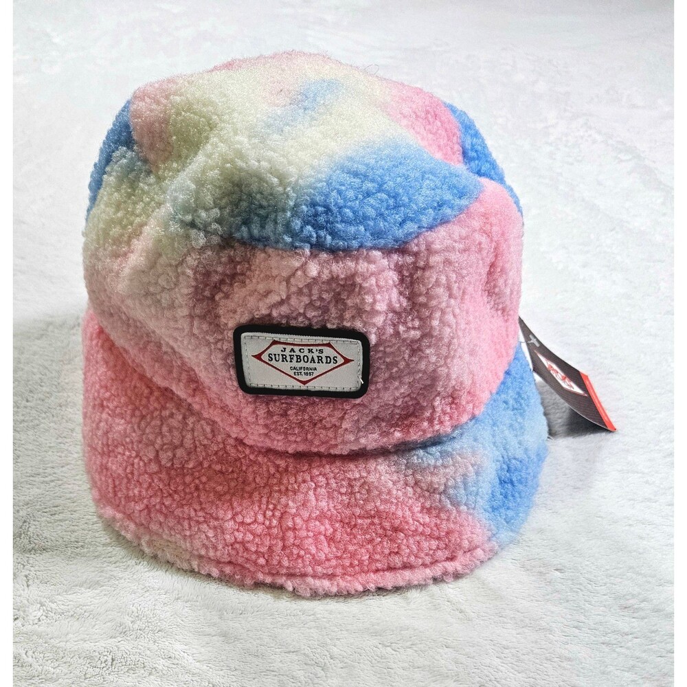 Jack’s Surfboards Women’s Faux Sherpa Bucket Hat Pastel Pink Blue One Size NWT